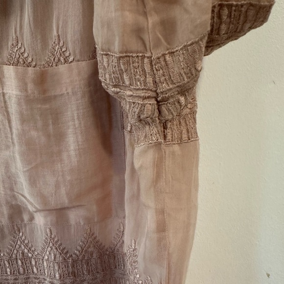 Chelsea Flower Crochet Women’s Silk Like Long Sleeve Button Blouse Boho Pink - Picture 8 of 8